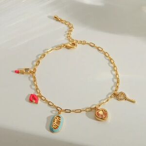 14K Gold Barbie Theme Charm Bracelet Paper Clip Chain (Barbie Oval Charm)